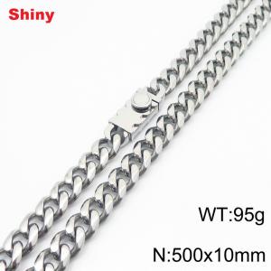 10 * 500mm fashionable stainless steel polished Cuban chain square buckle necklace - KN284507-Z