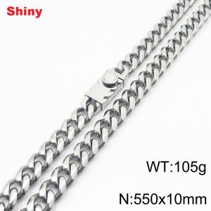 10 * 550mm fashionable stainless steel polished Cuban chain square buckle necklace - KN284508-Z