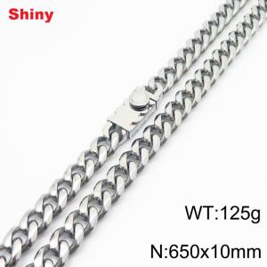 10 * 650mm fashionable stainless steel polished Cuban chain square buckle necklace - KN284510-Z