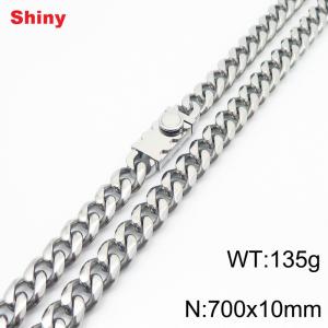 10 * 700mm fashionable stainless steel polished Cuban chain square buckle necklace - KN284511-Z
