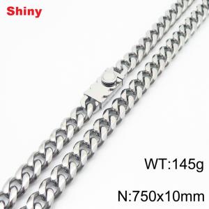 10 * 750mm fashionable stainless steel polished Cuban chain square buckle necklace - KN284512-Z