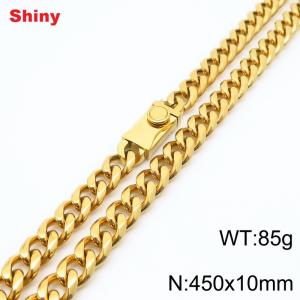 10 * 450mm fashionable stainless steel polished Cuban chain square buckle necklace - KN284520-Z