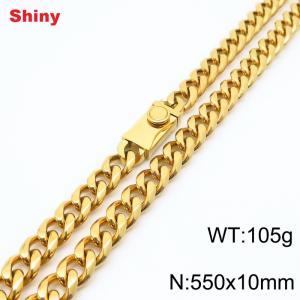 10 * 550mm fashionable stainless steel polished Cuban chain square buckle necklace - KN284522-Z