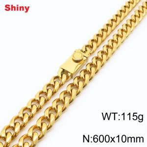 10 * 600mm fashionable stainless steel polished Cuban chain square buckle necklace - KN284523-Z