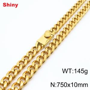 10 * 750mm fashionable stainless steel polished Cuban chain square buckle necklace - KN284526-Z