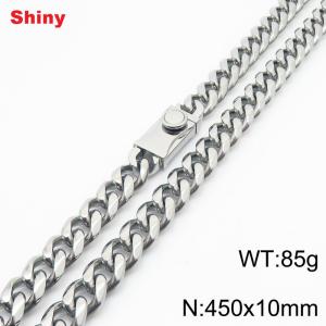 10 * 450mm fashionable stainless steel polished Cuban chain square buckle necklace - KN284527-Z