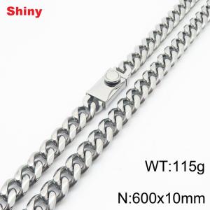 10 * 600mm fashionable stainless steel polished Cuban chain square buckle necklace - KN284530-Z