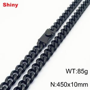 10 * 450mm fashionable stainless steel polished Cuban chain square buckle necklace - KN284534-Z