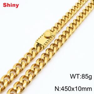 10 * 450mm fashionable stainless steel polished Cuban chain square buckle necklace - KN284541-Z