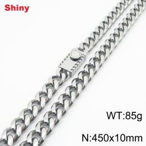 10 * 450mm fashionable stainless steel polished Cuban chain square buckle necklace - KN284548-Z