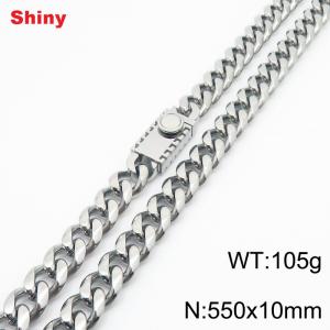 10 * 550mm fashionable stainless steel polished Cuban chain square buckle necklace - KN284550-Z