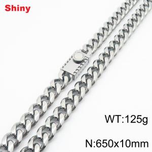 10 * 650mm fashionable stainless steel polished Cuban chain square buckle necklace - KN284552-Z