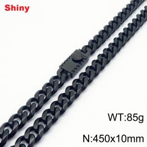 10 * 450mm fashionable stainless steel polished Cuban chain square buckle necklace - KN284555-Z