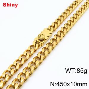 10 * 450mm fashionable stainless steel polished Cuban chain square crown buckle necklace - KN284562-Z