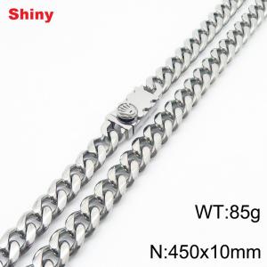 10 * 450mm fashionable stainless steel polished Cuban chain square crown buckle necklace - KN284569-Z