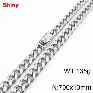 10 * 700mm fashionable stainless steel polished Cuban chain square Medusa buckle necklace - KN284595-Z