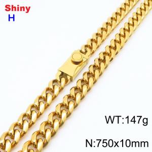 10*750mm European and American style vacuum electroplating 24k round ground Cuban chain stainless steel men's necklace - KN284610-Z