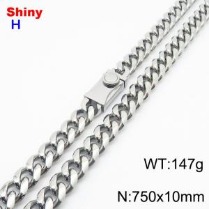 10*750mm European and American style steel round ground Cuban chain stainless steel men's necklace - KN284617-Z