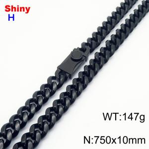 10*750mm European and American style black round ground Cuban chain stainless steel men's necklace - KN284624-Z