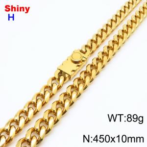 10*450mm European and American style vacuum electroplating 18k round ground Cuban chain stainless steel men's necklace - KN284625-Z