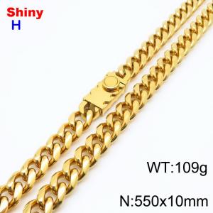 10*550mm European and American style vacuum electroplating 20k round ground Cuban chain stainless steel men's necklace - KN284627-Z