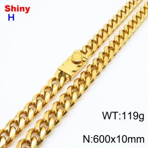 10*600mm European and American style vacuum electroplating 21k round ground Cuban chain stainless steel men's necklace - KN284628-Z