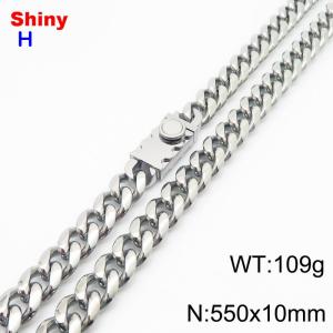 10*550mm European and American style steel round ground Cuban chain stainless steel men's necklace - KN284634-Z