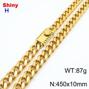 10*450mm European and American style vacuum electroplating 18k round ground Cuban chain stainless steel men's necklace - KN284646-Z