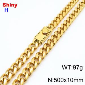 10*500mm European and American style vacuum electroplating 18k round ground Cuban chain stainless steel men's necklace - KN284647-Z