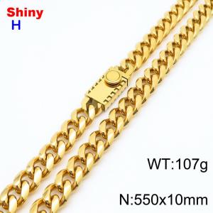 10*550mm European and American style vacuum electroplating 18k round ground Cuban chain stainless steel men's necklace - KN284648-Z