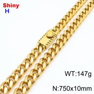 10*750mm European and American style vacuum electroplating 18k round ground Cuban chain stainless steel men's necklace - KN284652-Z