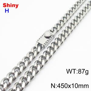 10*450mm European and American style steel round ground Cuban chain stainless steel men's necklace - KN284653-Z