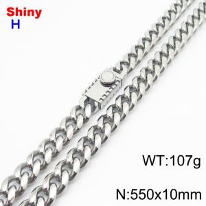 10*550mm European and American style steel round ground Cuban chain stainless steel men's necklace - KN284655-Z