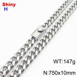 10*750mm European and American style steel round ground Cuban chain stainless steel men's necklace - KN284659-Z