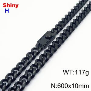 10*600mm European and American style black round ground Cuban chain stainless steel men's necklace - KN284663-Z