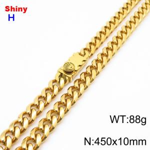 10*450mm European and American style vacuum electroplated 18k palm buckle round ground Cuban chain stainless steel men's necklace - KN284667-Z