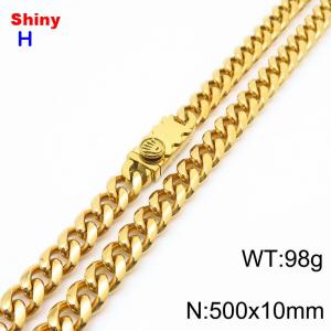 10*500mm European and American style vacuum electroplated 18k palm buckle round ground Cuban chain stainless steel men's necklace - KN284668-Z