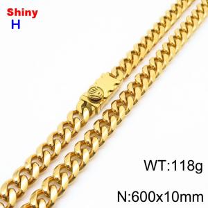 10*600mm European and American style vacuum electroplated 18k palm buckle round ground Cuban chain stainless steel men's necklace - KN284670-Z