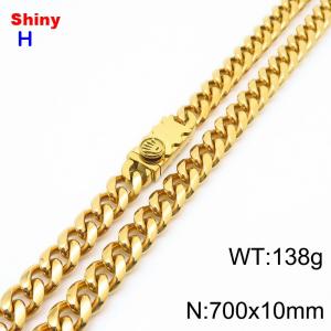 10*700mm European and American style vacuum electroplated 18k palm buckle round ground Cuban chain stainless steel men's necklace - KN284672-Z