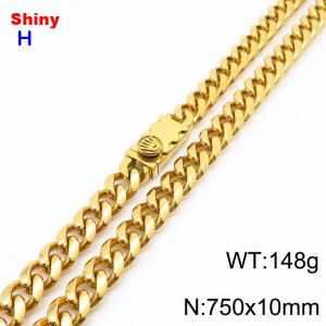 10*750mm European and American style vacuum electroplated 18k palm buckle round ground Cuban chain stainless steel men's necklace - KN284673-Z