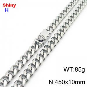 10*450mm European and American style steel palm buckle round ground Cuban chain stainless steel men's necklace - KN284674-Z