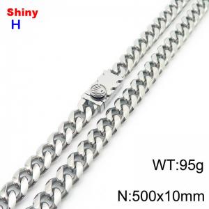 10*500mm European and American style steel palm buckle round ground Cuban chain stainless steel men's necklace - KN284675-Z