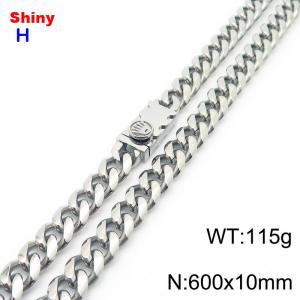 10*600mm European and American style steel palm buckle round ground Cuban chain stainless steel men's necklace - KN284677-Z