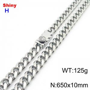 10*650mm European and American style steel palm buckle round ground Cuban chain stainless steel men's necklace - KN284678-Z