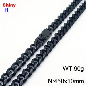 10*450mm European and American style black palm buckle round ground Cuban chain stainless steel men's necklace - KN284681-Z