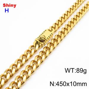 10*450mm European and American style vacuum electroplated 18k portrait buckle, round ground Cuban chain, stainless steel men's necklace - KN284688-Z