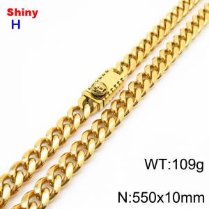 10*550mm European and American style vacuum electroplated 18k portrait buckle, round ground Cuban chain, stainless steel men's necklace - KN284690-Z