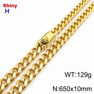 10*650mm European and American style vacuum electroplated 18k portrait buckle, round ground Cuban chain, stainless steel men's necklace - KN284692-Z