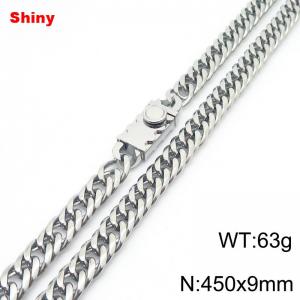 450x9mm Shiny Link Chain Necklace With Unique Clasp Men Women Stainless Steel 304 Jewelry Silver Color - KN284716-Z