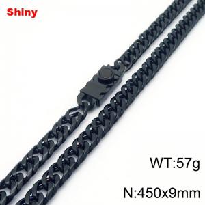 450x9mm Shiny Link Chain Necklace With Unique Clasp Men Women Stainless Steel 304 Jewelry Black Color - KN284723-Z